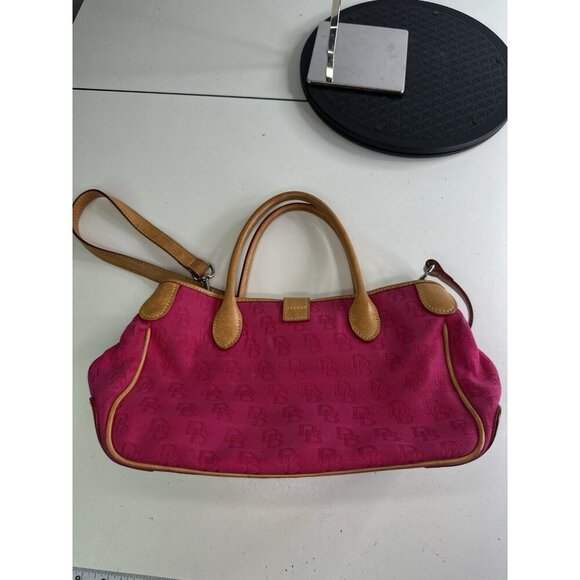 Dooney & Bourke Pink Signature Monogram Tan  Leather Buckle Closure Handbag - Picture 6 of 14